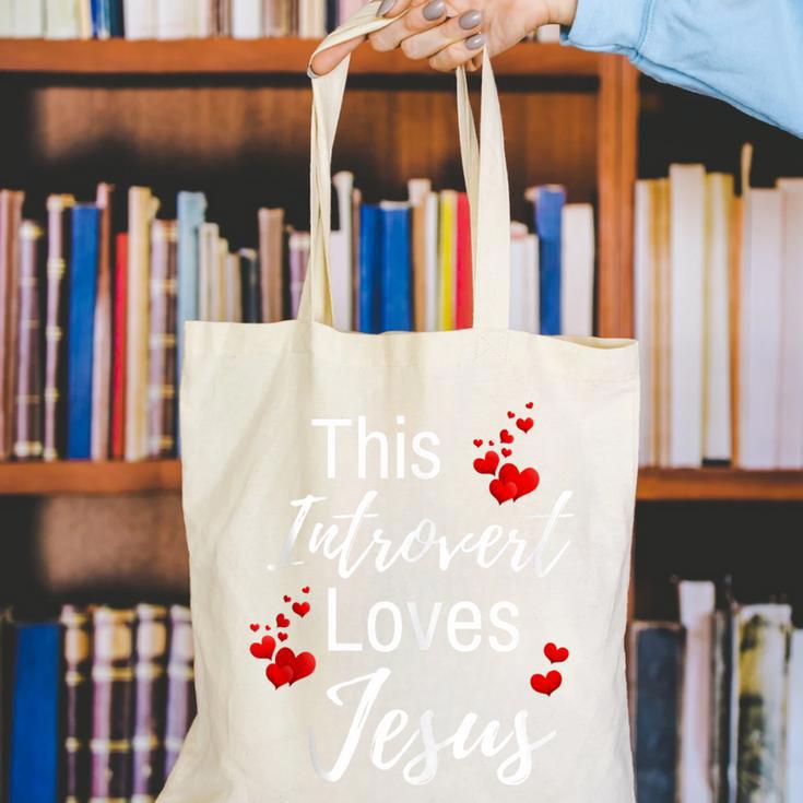 This Introvert Loves Jesus Religious Red Hearts Graphic Canvas Tote Bag This Introvert Loves Jesus Religious Red Hearts Graphic Canvas Tote Bag