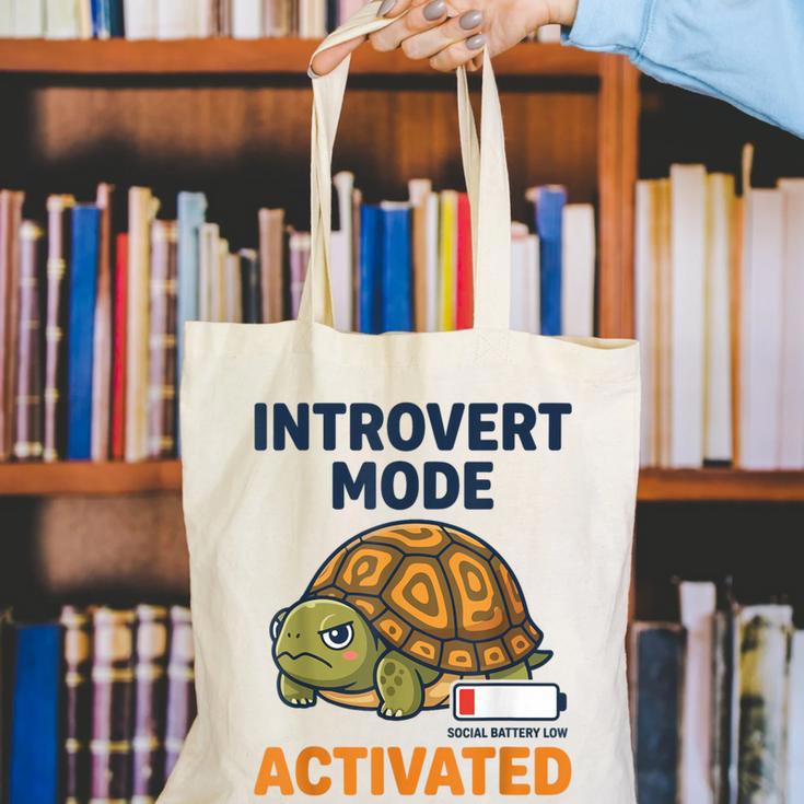 Introvert Mode Activated Low Social Battery Box Turtle Canvas Tote Bag Introvert Mode Activated Low Social Battery Box Turtle Canvas Tote Bag