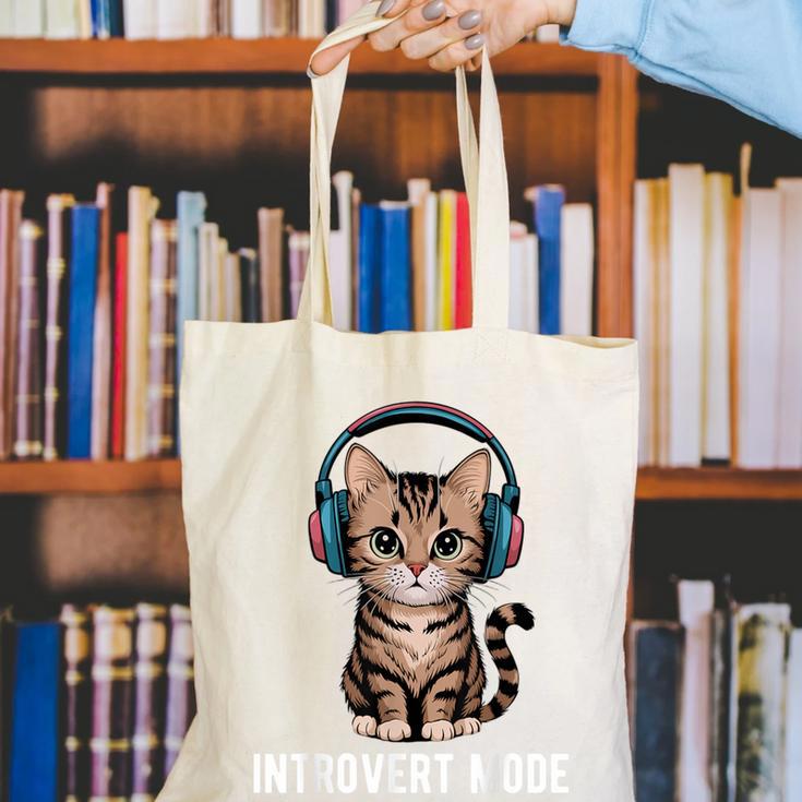 Introvert Mode Cat With Headphones Kitten Lover Canvas Tote Bag