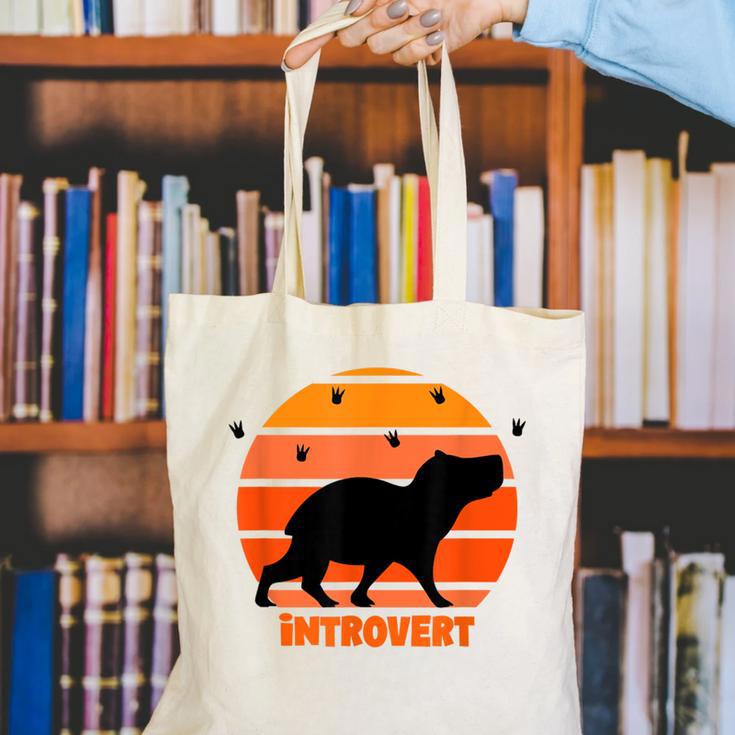Introvert Retro Sunset Capybara Tee Canvas Tote Bag Introvert Retro Sunset Capybara Tee Canvas Tote Bag