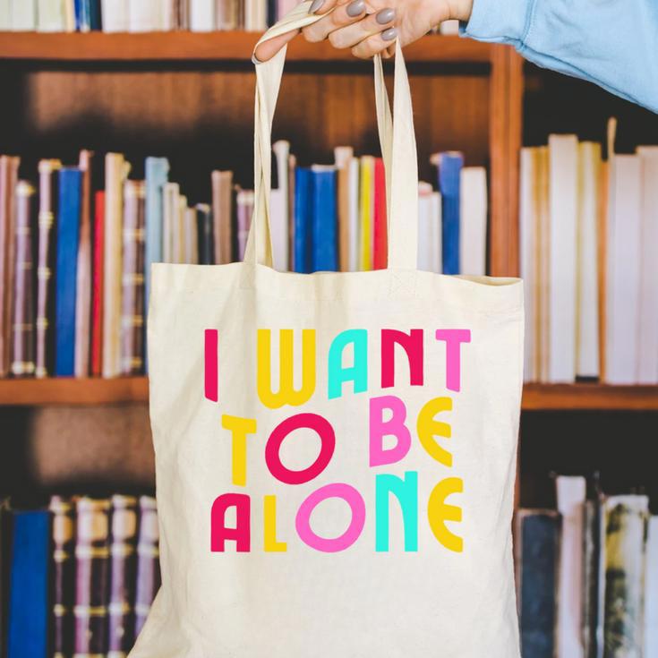 Introvert I Want To Be Alone Retro Wavy Canvas Tote Bag Introvert I Want To Be Alone Retro Wavy Canvas Tote Bag