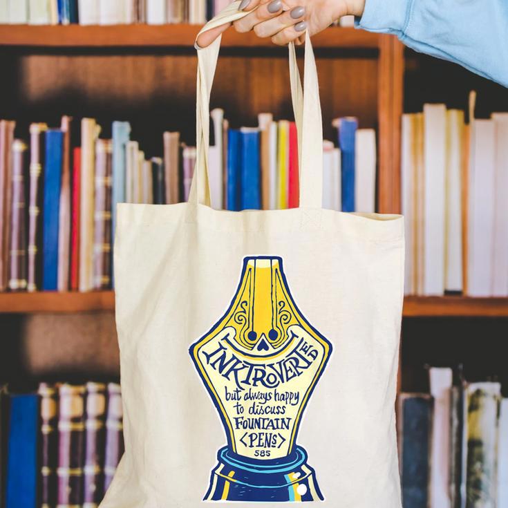 Introverted Fountain Pen Enthusiast Smiling Face Canvas Tote Bag Introverted Fountain Pen Enthusiast Smiling Face Canvas Tote Bag