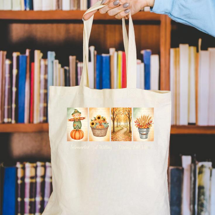 Introverted But Willing To Discuss Fall Vibes Autumn Pumpkin Canvas Tote Bag Introverted But Willing To Discuss Fall Vibes Autumn Pumpkin Canvas Tote Bag