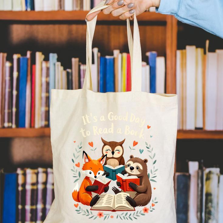 Its A Good Day To Read Book Cute Fox Sloth Owl Novel Reading Canvas Tote Bag