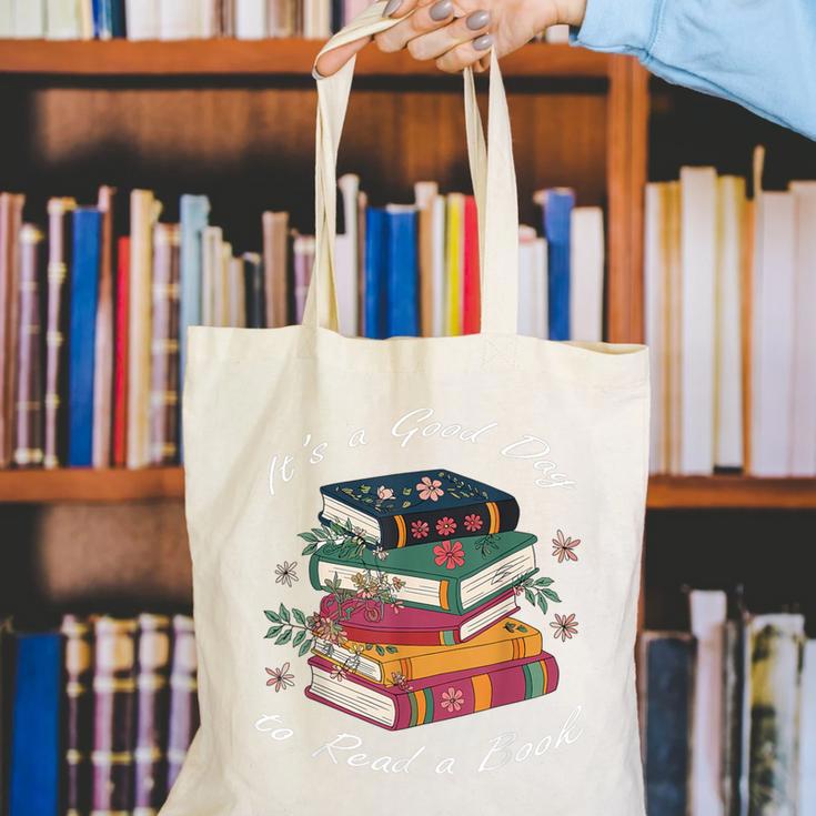 It's a Good Day To Read a Book Floral Stack Tee Canvas Tote Bag
