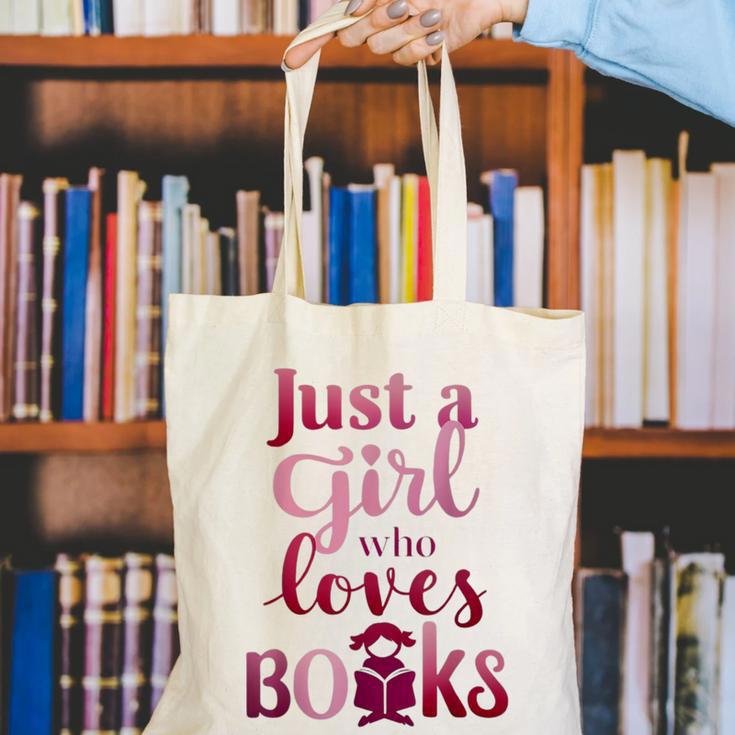 JUST A GIRL WHO LOVES BOOKS LIBRARIAN BOOK LOVERS BOOKWORM Canvas Tote Bag JUST A GIRL WHO LOVES BOOKS LIBRARIAN BOOK LOVERS BOOKWORM Canvas Tote Bag