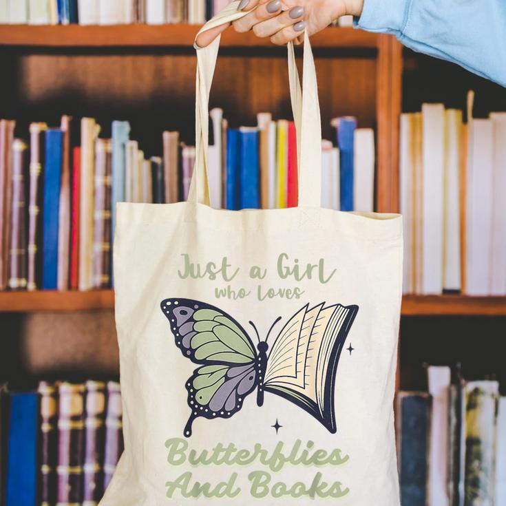 Just a Girl Who Loves Butterflies And Books Butterfly Canvas Tote Bag