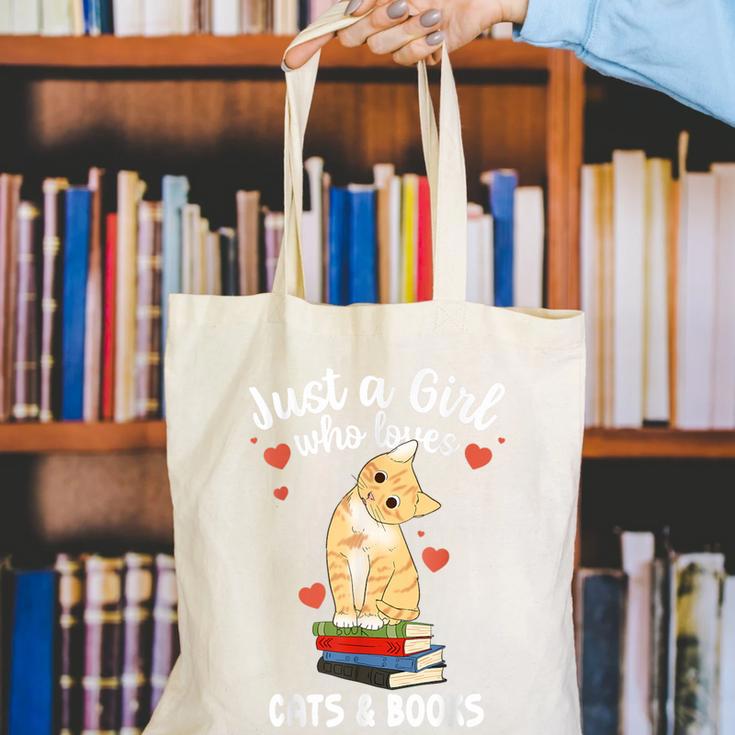 Just a Girl Who Loves Cats And Books Reading Cat & Bookworm Canvas Tote Bag