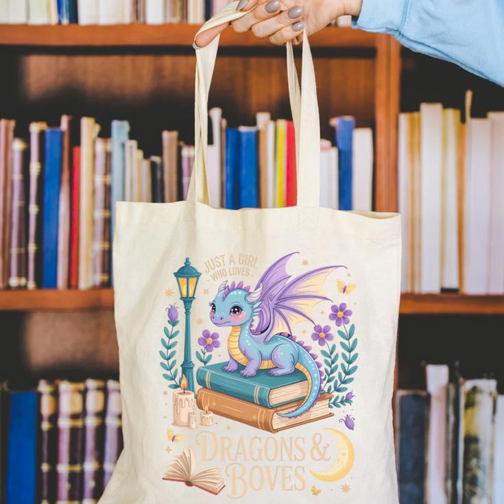 Just a Girl Who Loves Dragons & Books Reader Fantasy Fun Premium Tri-Blend Canvas Tote Bag