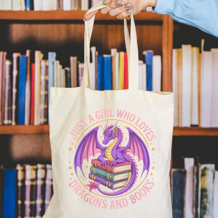 Just A Girl Who Loves Dragons And Books Fantasy Dragon Canvas Tote Bag Just A Girl Who Loves Dragons And Books Fantasy Dragon Canvas Tote Bag