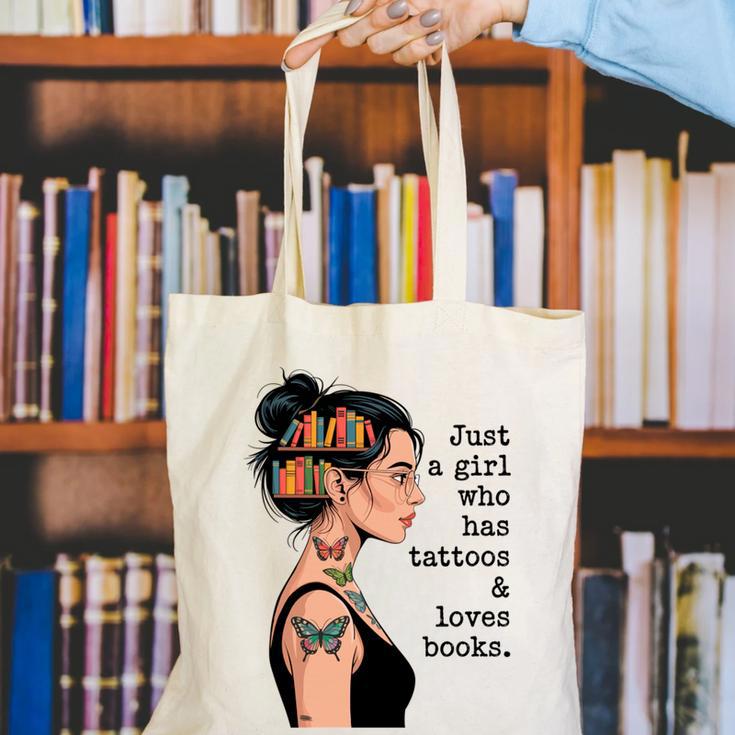 Just a Girl Who Has Tattoos And Love Books Tattooed Inked Canvas Tote Bag Just a Girl Who Has Tattoos And Love Books Tattooed Inked Canvas Tote Bag