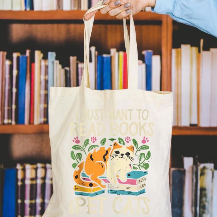 I Just Want To Read Books And Pet Cats Introvert Canvas Tote Bag