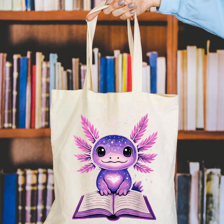 Kawaii Axolotl Cute Axolotls Reading Book Canvas Tote Bag