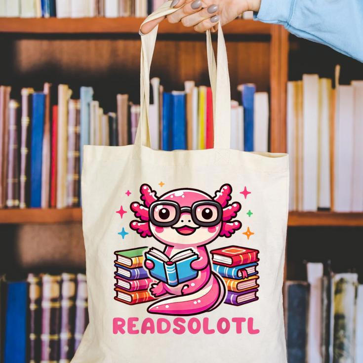 Kawaii Axolotl Readsolotl Book Lover Reading Bookworm Girls Canvas Tote Bag