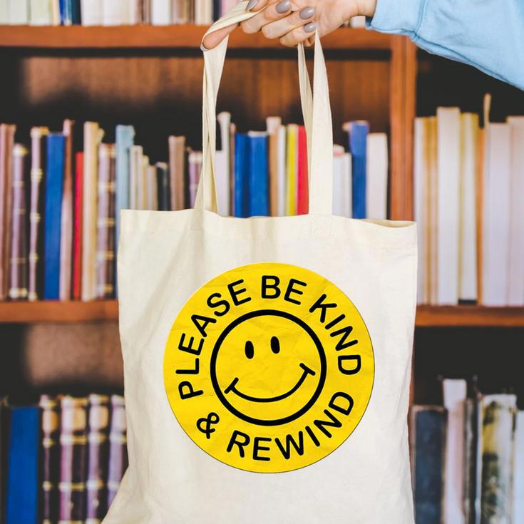 Be Kind Rewind Shirt Retro Nostalgia Sticker 80s 90s Tee Premium Tri-Blend Canvas Tote Bag