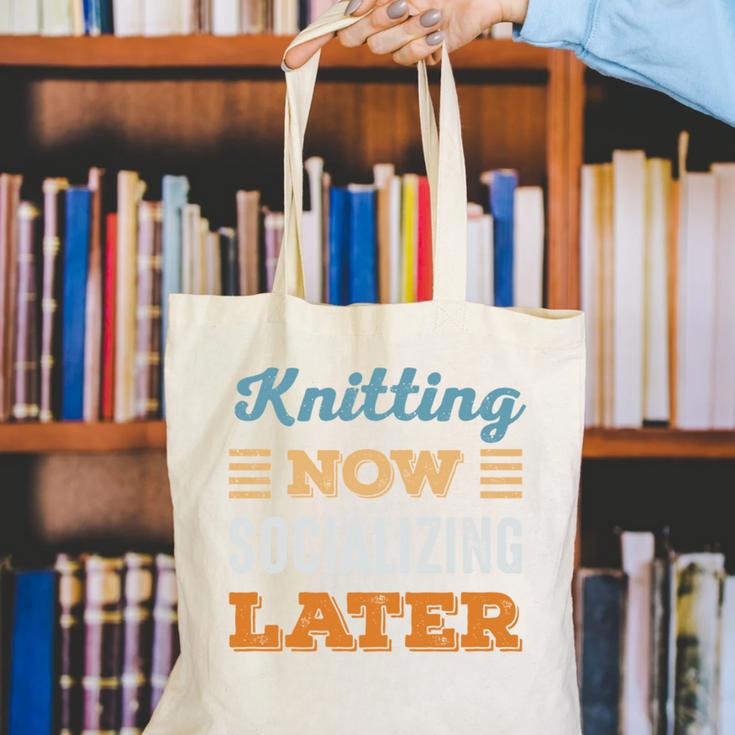 Knitting Now Minimal Socializing Introvert Vintage Canvas Tote Bag