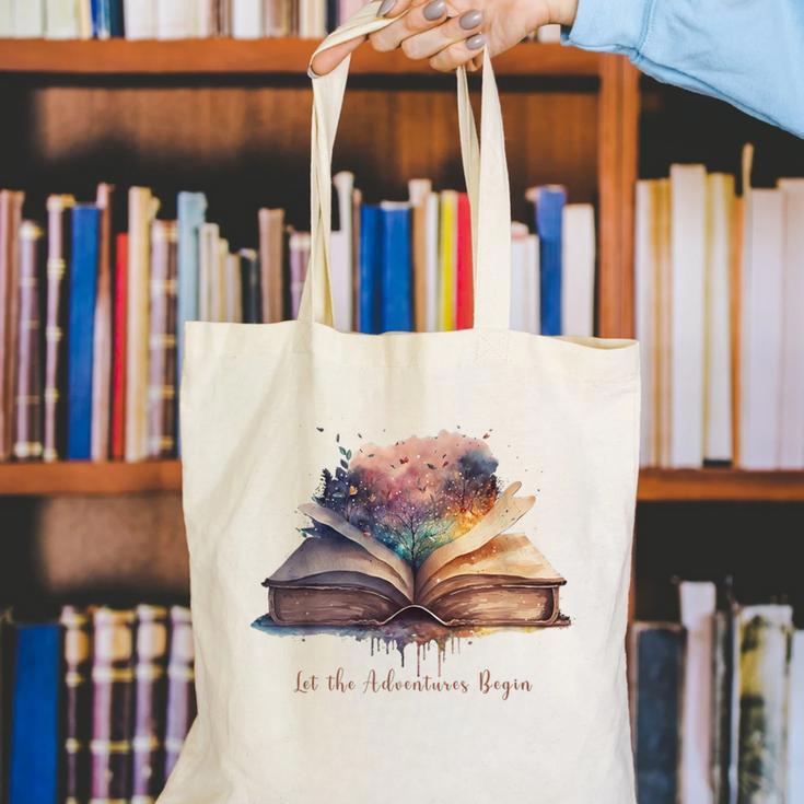 Let The Adventures Begin Book Lovers Magical Whimsical Art Canvas Tote Bag