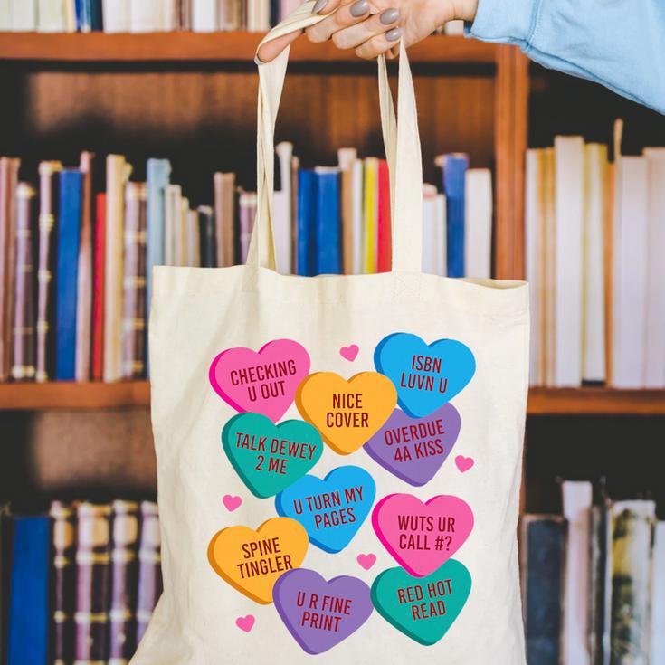 Librarian Shirt Valentines Book Worm Reading Tshirt Premium Tri-Blend Canvas Tote Bag