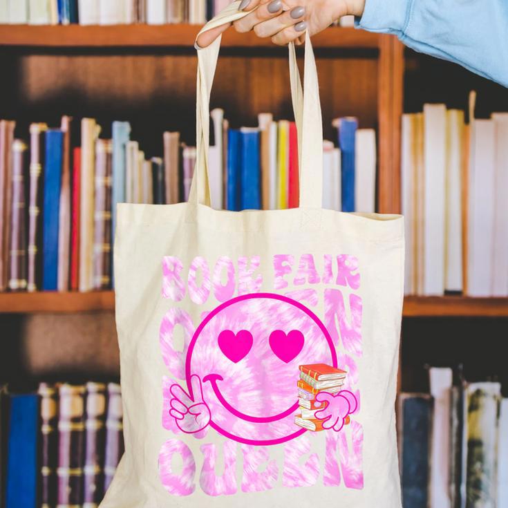 Library Book Fair Queen Vibe Groovy Tie Dye School Reading Canvas Tote Bag