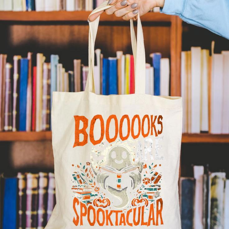 Library Halloween Book Lover Ghost With Books Canvas Tote Bag Library Halloween Book Lover Ghost With Books Canvas Tote Bag
