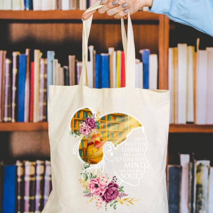 And Into The Library She Goes Book Lover Reading Bookworm Canvas Tote Bag