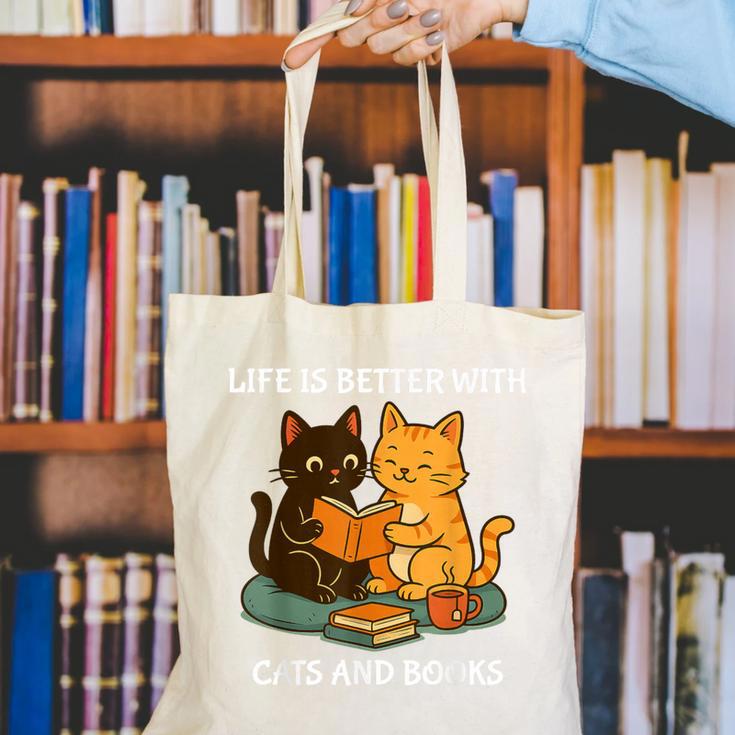 Life Is Better With Cats And Books Cute Cat Lover Canvas Tote Bag Life Is Better With Cats And Books Cute Cat Lover Canvas Tote Bag