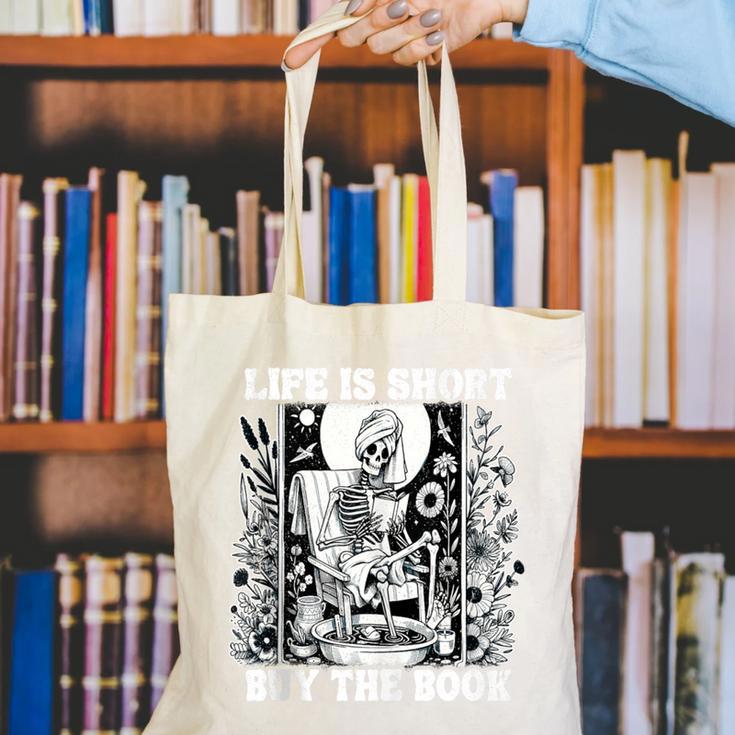 Life Is Short Buy The Book Introvert Skeleton Reading Canvas Tote Bag