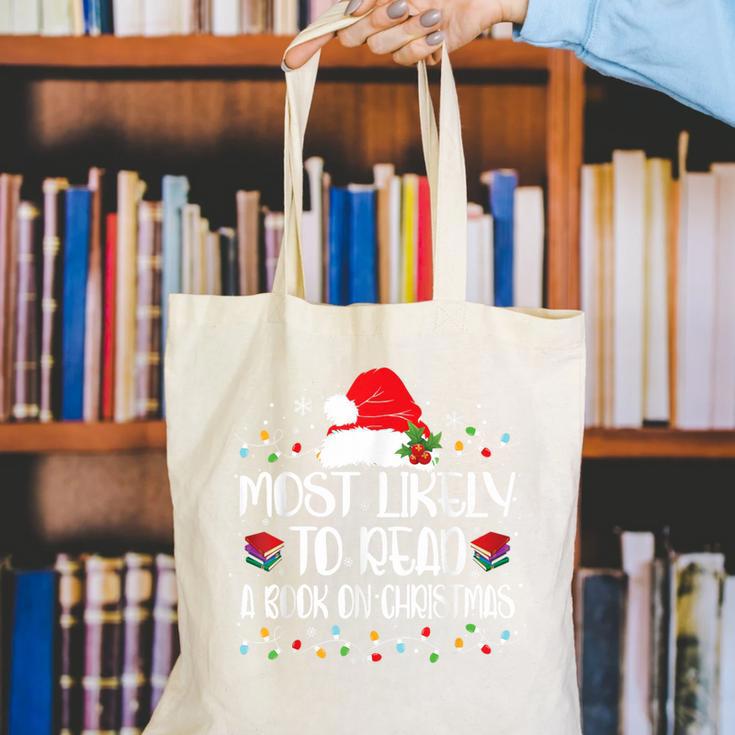 Most Likely To Read A Book On Christmas Family Matching Canvas Tote Bag