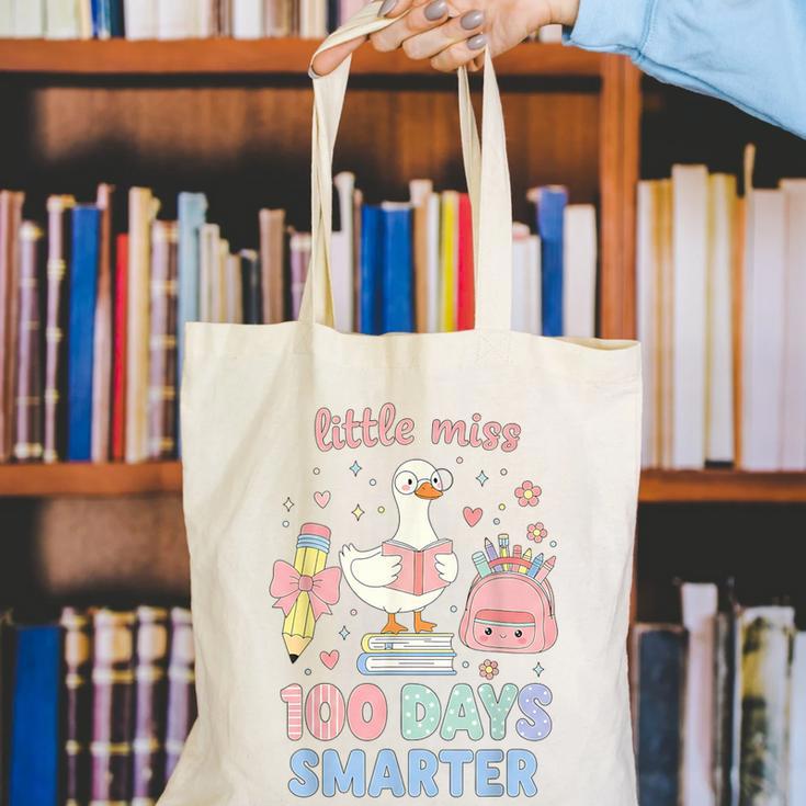 Little Miss 100 Days Smarter Cute Goose Reading Books Girls Canvas Tote Bag Little Miss 100 Days Smarter Cute Goose Reading Books Girls Canvas Tote Bag