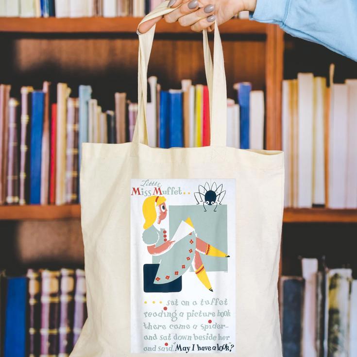 Little Miss Muffet Reading a Picture Book Canvas Tote Bag Little Miss Muffet Reading a Picture Book Canvas Tote Bag