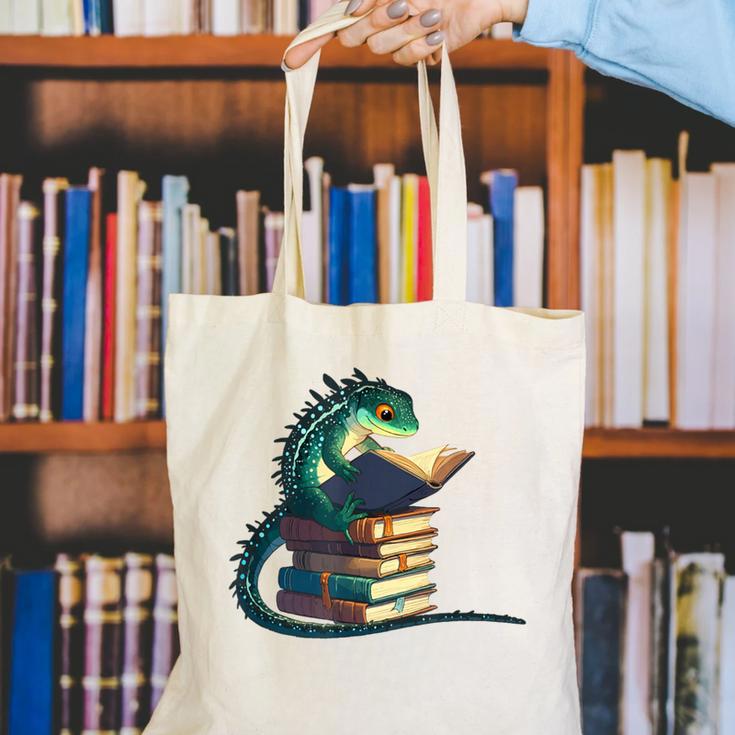 Lizard Reading Book Librarian Bookworm Reader Read Canvas Tote Bag