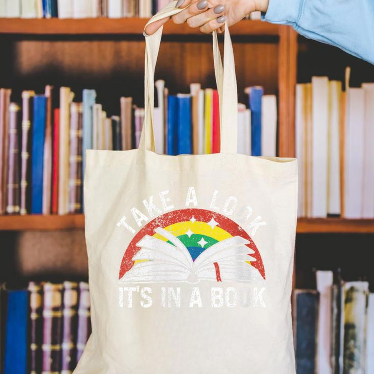 Take a Look It's In a Book Reading Vintage Retro Rainbow Canvas Tote Bag Take a Look It's In a Book Reading Vintage Retro Rainbow Canvas Tote Bag