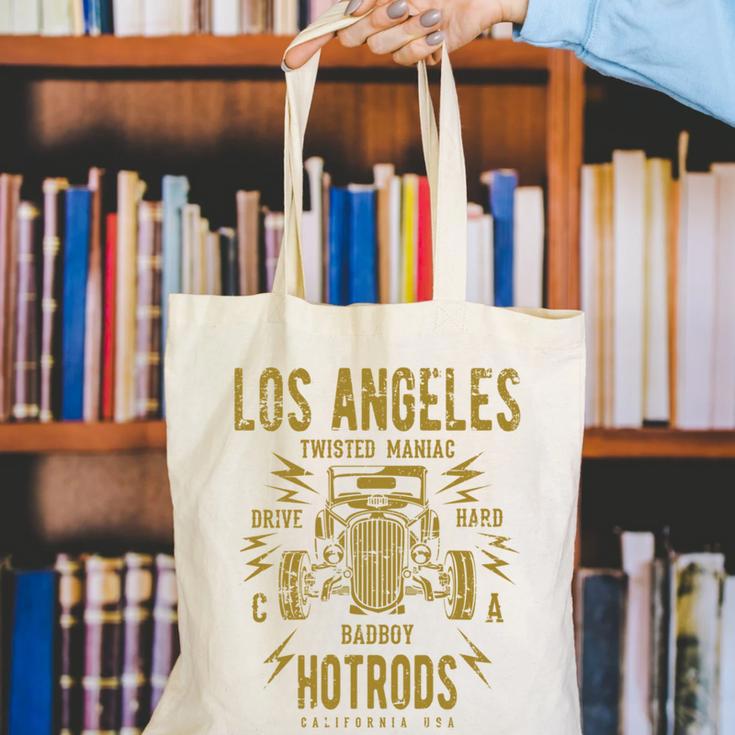Los Angeles Hotrods Automotive Nostalgia Distressed Canvas Tote Bag Los Angeles Hotrods Automotive Nostalgia Distressed Canvas Tote Bag