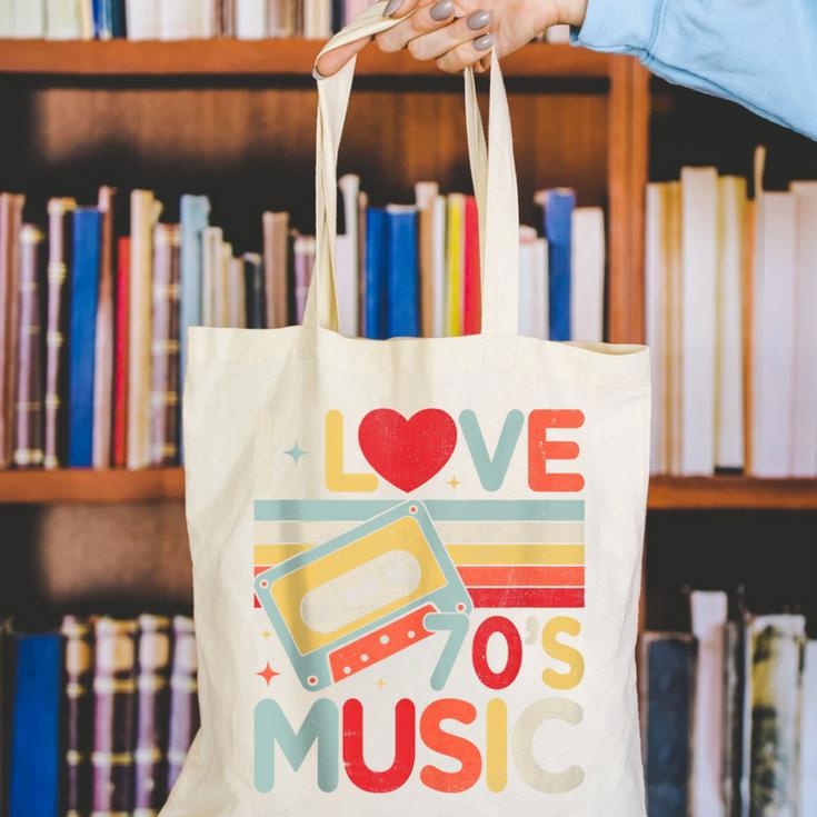 I Love 70's Music Retro Style Nostalgia Cassette 1970s Party Canvas Tote Bag