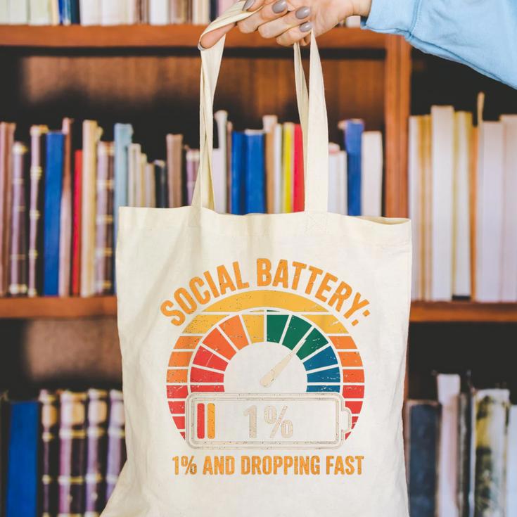 Low Social Battery Introvert Energy Canvas Tote Bag Low Social Battery Introvert Energy Canvas Tote Bag