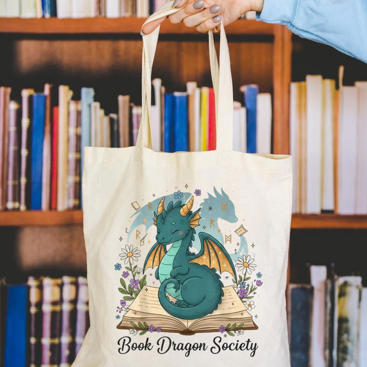 Magical Book Dragon Fantasy Reading Enthusiast Art Canvas Tote Bag Magical Book Dragon Fantasy Reading Enthusiast Art Canvas Tote Bag