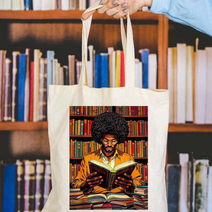 Man Reading Book Black History Month Book Lover Afro Canvas Tote Bag