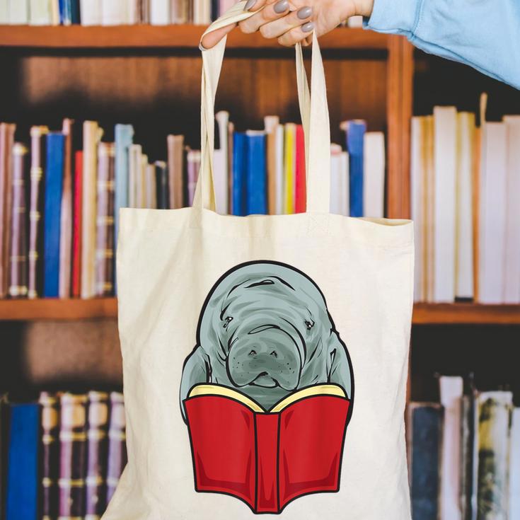 Manatee Reading Books Sea Animal Manatee Canvas Tote Bag Manatee Reading Books Sea Animal Manatee Canvas Tote Bag