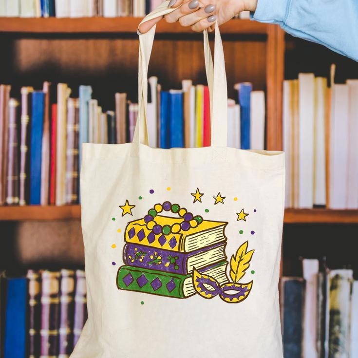 Mardi Gras Book Lover Reading Reader Men Women Kids Canvas Tote Bag