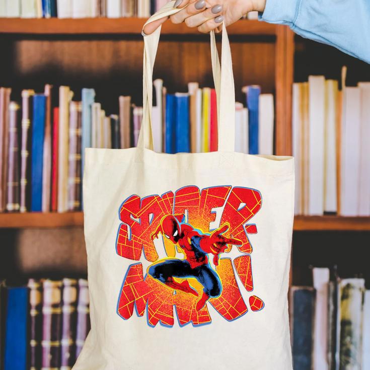 Marvel Spider-Man Peter Parker Comic Book Letter Logo Canvas Tote Bag
