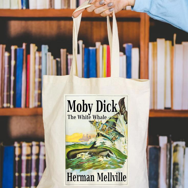 Moby Dick Book Cover Illustration Canvas Tote Bag