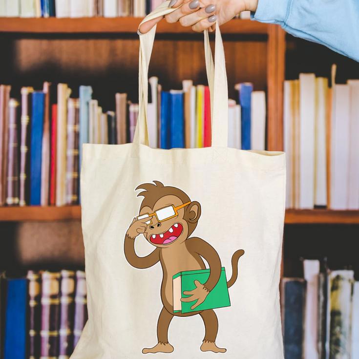 Monkey With a Book Canvas Tote Bag Monkey With a Book Canvas Tote Bag