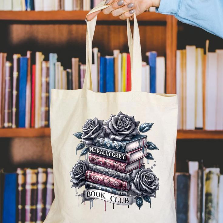 Morally Grey Book Club Floral Book Lover Graphic Canvas Tote Bag