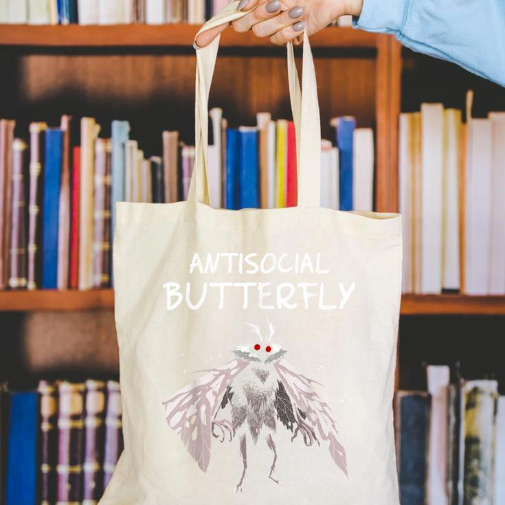 Mothman Shirt Antisocial Butterfly Introvert Cryptid Canvas Tote Bag Mothman Shirt Antisocial Butterfly Introvert Cryptid Canvas Tote Bag