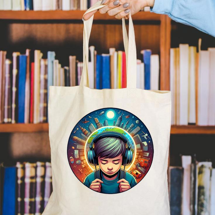 Music Enthusiast Under Starry Skies World Introvert Boy Canvas Tote Bag