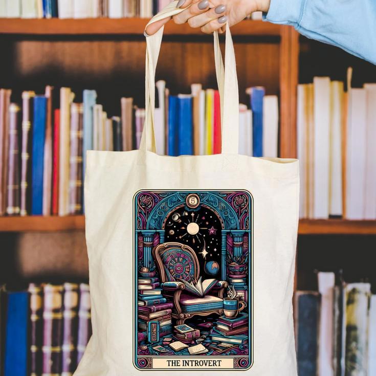 Mystical Library Book Reader The Introvert Tarot Card Canvas Tote Bag Mystical Library Book Reader The Introvert Tarot Card Canvas Tote Bag