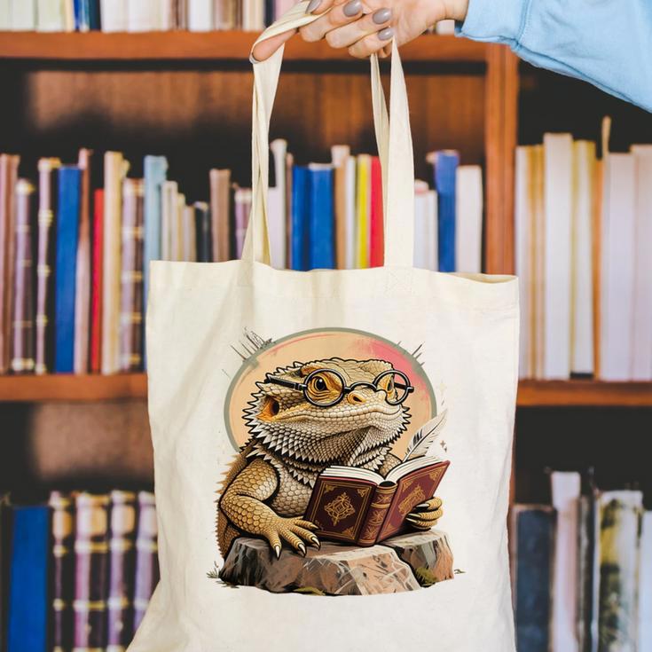 Nerdy Bearded Dragon Glasses Book Reading Canvas Tote Bag