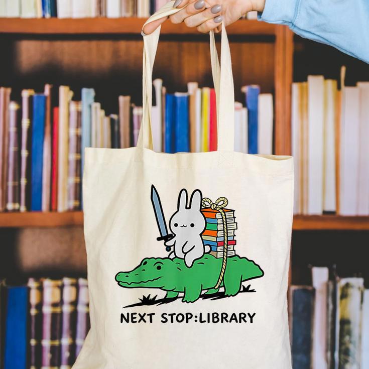 Next Stop Library Reading Book Canvas Tote Bag