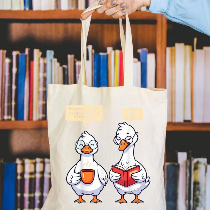 How Many Nights Reading Goose Book Lover Reader Canvas Tote Bag