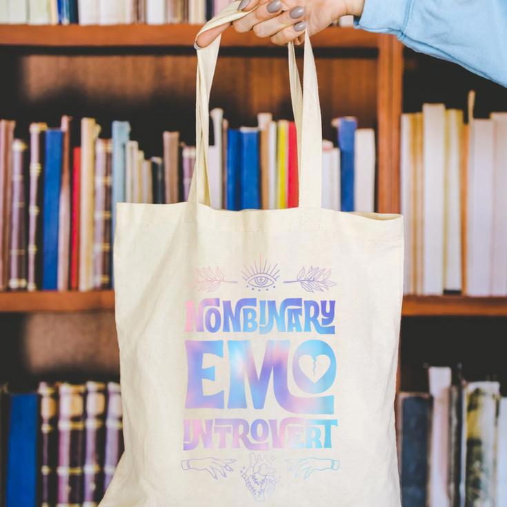 Nonbinary Emo Introvert Pride Trendy Mystic Teen Goth Style Canvas Tote Bag Nonbinary Emo Introvert Pride Trendy Mystic Teen Goth Style Canvas Tote Bag